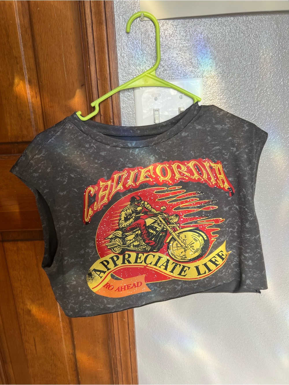 Gray Biker Graphic Crop Tank Top (BRAND NEW )